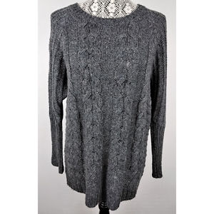 Banana Republic Cable Knit Tunic Sweater Gray w/Pink Donegal Flecks Wool Blend S
